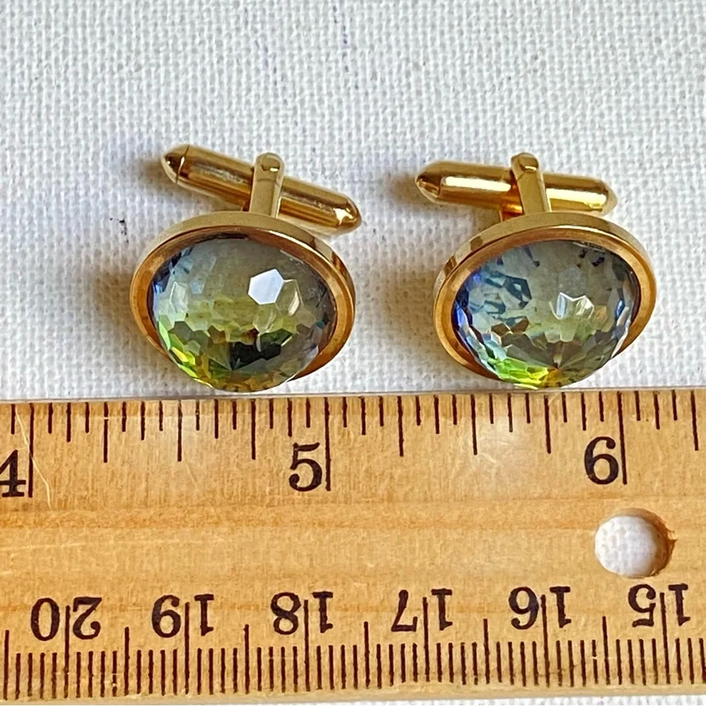 SWANK Grand Prix cuff links vintage with multicolored faceted rhinestones in box